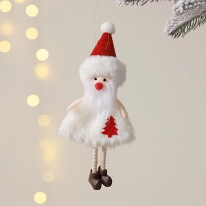 Handmade Santa Claus plush hanging ornament for Christmas tree with soft faux fur details