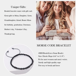 Détail du bracelet code Morse avec pierres de lave 4mm et carte cadeau sentimentale