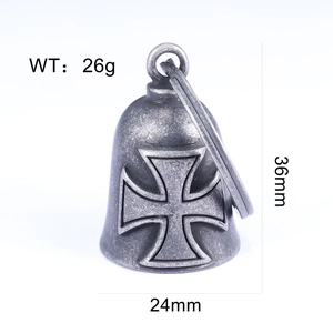 Detail of vintage silver maltese cross biker bell with 36mm height and 26g weight specs