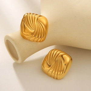 Textured 18K gold-plated square stud earrings with a stylish water ripple design