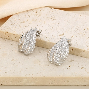 Irregular geometric silver stainless steel studs with textured surface for women