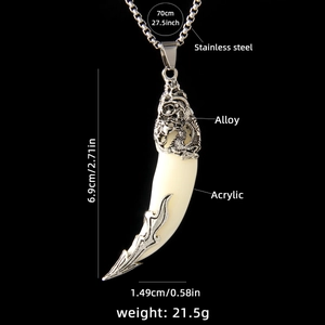 Collier rétro en acier inoxydable avec dent de loup en acrylique et dimensions de 70cm