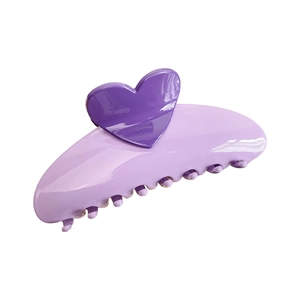 Fashionable purple heart shark hair claw clip for women made of glossy resin material