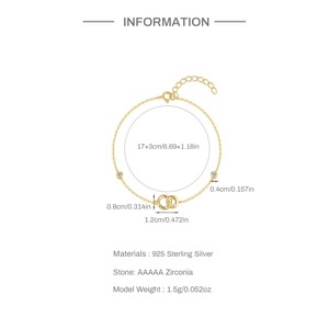 Detailed technical view of S925 silver double ring luck bracelet with size measurements