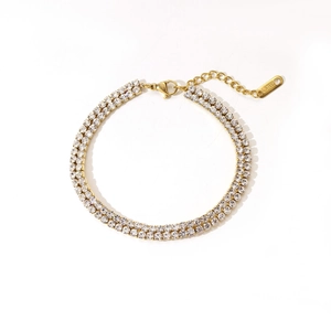 Elegant gold double-row cubic zirconia tennis bracelet in stainless steel with extension