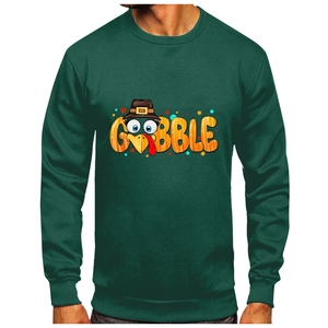 Deep green crewneck sweatshirt featuring a Thanksgiving Turkey Gobble graphic print