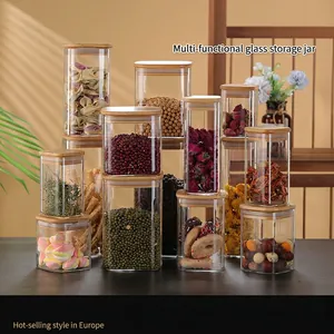 Glass Storage Jar Clear High Borosilicate With Bamboo Lid Airtight Kitchen Food Container For Grains Tea Coffee Beans