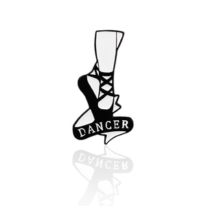 Elegant ballerina dancer enamel pin with white dancer ribbon in modern minimalist style