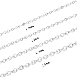 Detailed view of stainless steel chains in 1.0mm, 1.2mm, 1.5mm, and 2.0mm thickness