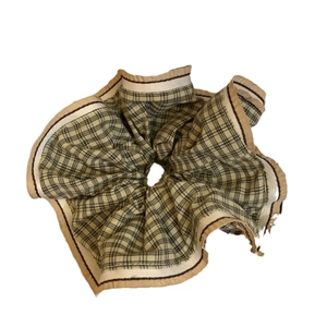 Elegant khaki checkered oversized scrunchie in premium fabric for stylish hair styling