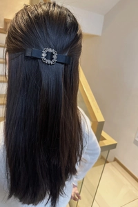 Black fabric hair clip with sparkling rhinestone square buckle elegant hair accessory for women