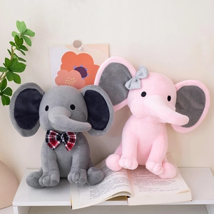 Cute plush elephant toys in grey and pink with bowties for baby sleep comfort