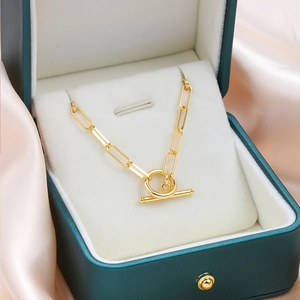Minimalist Gold Plated Titanium Steel Paperclip Chain Necklace With OT Toggle Clasp Geometric Round Jewelry For Men Women Daily Wear