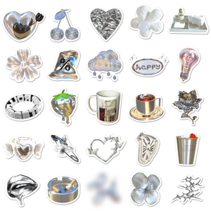 50pcs premium Y2K style silver aesthetic metallic stickers for DIY scrapbooks and decor