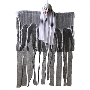 Hanging Halloween ghost decoration with skull mask and black and white flowing robes
