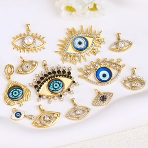 Evil Eye Charms Pendants Gold Plated Copper Enamel Zircon Artificial Pearl DIY Jewelry Making Necklace Bracelet Accessory