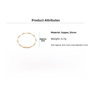 Detailed specs of zircon cuff bracelet: copper material, 6.7g weight, 5.5cm inner diameter