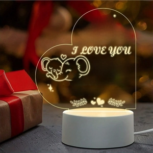 3D heart acrylic night light for granddaughter with warm LED base and USB cable
