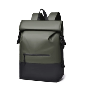 Waterproof roll-top backpack in army green and black for business and outdoor commuting