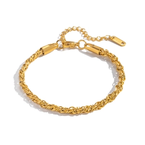 Elegant gold-tone stainless steel twisted rope chain bracelet with lobster clasp for women