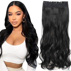 Long Curly Clip In Hair Extensions Synthetic High Temperature Fiber Wavy Hairpiece For Women Natural Looking Extension