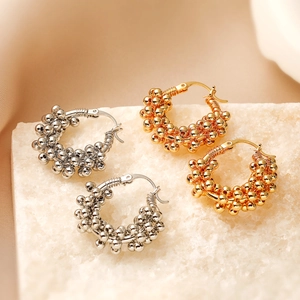 Orecchini A Cerchio Con Perline Texture Per Donna Rame Placcato Oro Argento Geometrico Rotondo Gioielli Moda Retro
