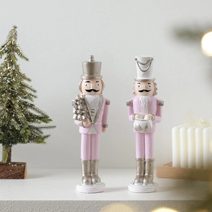 Pink and silver Nutcracker soldier set for festive Christmas tree and tabletop decoration