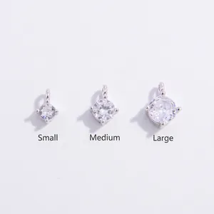 Three sizes of S925 silver four-claw round zircon pendants in small, medium, and large