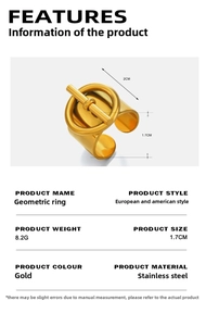 Detailed size chart for the gold geometric stainless steel ring with 1.7cm diameter