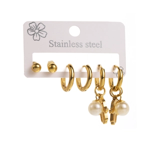 Lot de 6 boucles d'oreilles dorées en acier inoxydable avec puces et perles