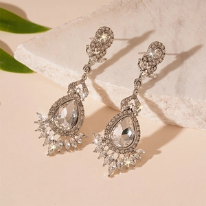 Vintage Luxury Waterdrop Dangle Earrings Alloy Floral Rhinestone Jewelry With 925 Sterling Silver Earring Post