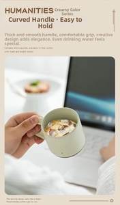 Close-up of matte Morandi ceramic cappuccino cup with speckled finish and round handle