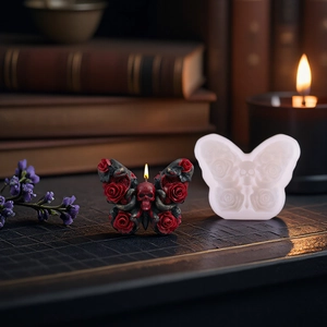 Silikonform mit Totenkopf und Rose für DIY Halloween Kerzen und Seife im Gothic-Stil