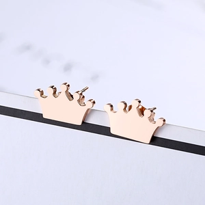 Elegant rose gold crown stud earrings for women with a minimalist polished finish