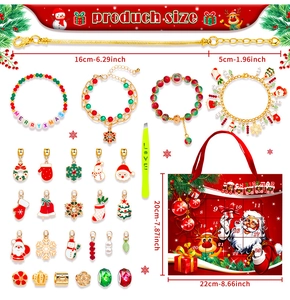 Detailed view of DIY Christmas bracelet set with charms and 24-grid advent calendar bag