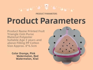 Detailed size specifications of fruit triangle coin purse with polyester plush material