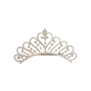 Silver crown hair comb for girls with sparkling heart-shaped crystals and rhinestones
