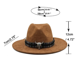 Brown faux suede western cowboy hat featuring a silver bull head metal accessory