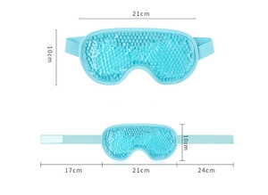 Detailed size chart of sky blue PVC gel bead eye mask showing 21cm length dimensions