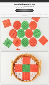 Macro detail of Christmas embossed fondant mats featuring reindeer and tree patterns