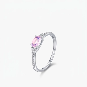 925 Sterling Silver Oval Pink Crystal Ring For Women Light Luxury Fashion Inlaid Rhinestone Jewelry Finger Ring