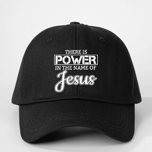 Black cotton baseball cap with Jesus name print, adjustable outdoor sun hat for daily wear