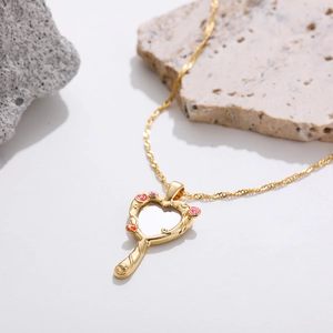 Vintage Heart Mirror Locket Necklace Stainless Steel Enamel Rose Flower Pendant Retro Y2K Style Jewelry For Women