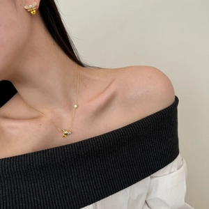 Exquisite S925 silver firefly jewelry set with yellow zircon necklace and earrings