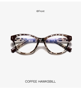 Front view of stylish tortoise shell glasses frames in coffee hawksbill finish