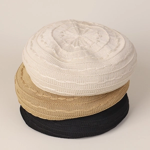 Women Knitted Beret Hat Cotton Polyester Solid Color Breathable Adjustable Japanese Style Elegant Minimalist Painter Cap