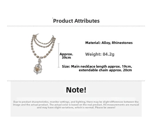 Detailed technical diagram showing dimensions of multi-layer rhinestone water drop necklace