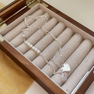 925 silver double layer necklace with pearl heart and crystal charms in a jewelry box