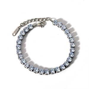 Elegant stainless steel tennis bracelet with light blue cubic zirconia and lobster clasp