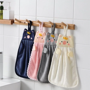 Cartoon Pig Hanging Hand Towel Coral Fleece Absorbent Soft Washcloth With Crown Embroidery For Kitchen Bathroom Kids